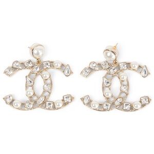 ISO AUTHENTIC CHANEL Gold and Pearl Crystal Earrings XL SIZE (Read Description)